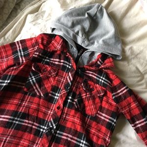 Flannel with built in gray hoodie